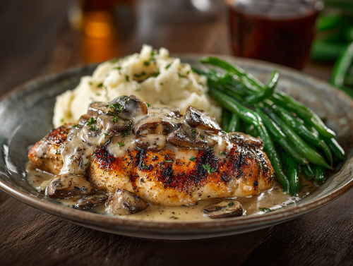 Madeira Chicken, Mashed Potatoes, Garlic Green Beans