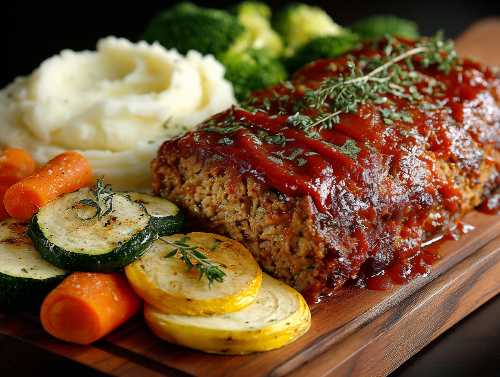 Hatch Chile Meatloaf, Mashed Potatoes, Vegetables