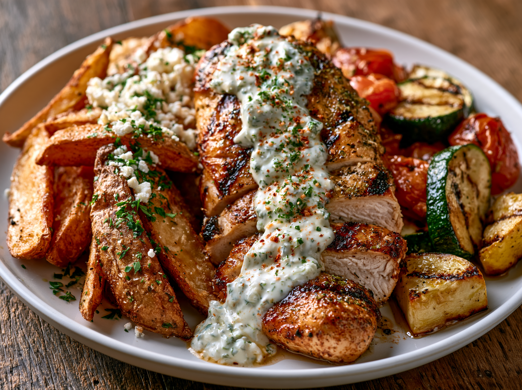 Tzatziki Chicken Kabobs, Feta Fries, Basil Tomato Veggies - NEW