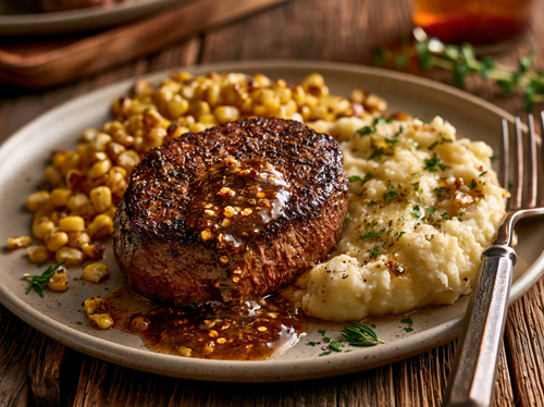 Coffee Chili Filet Mignon, Garlic Mashed Potatoes, Fire Roasted Corn - NEW