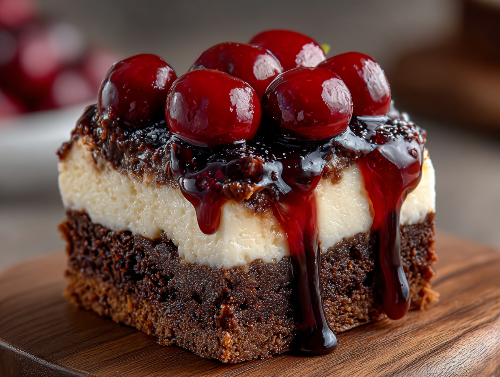 Double Layered Cheesecake Brownie With Cherry Topping - NEW