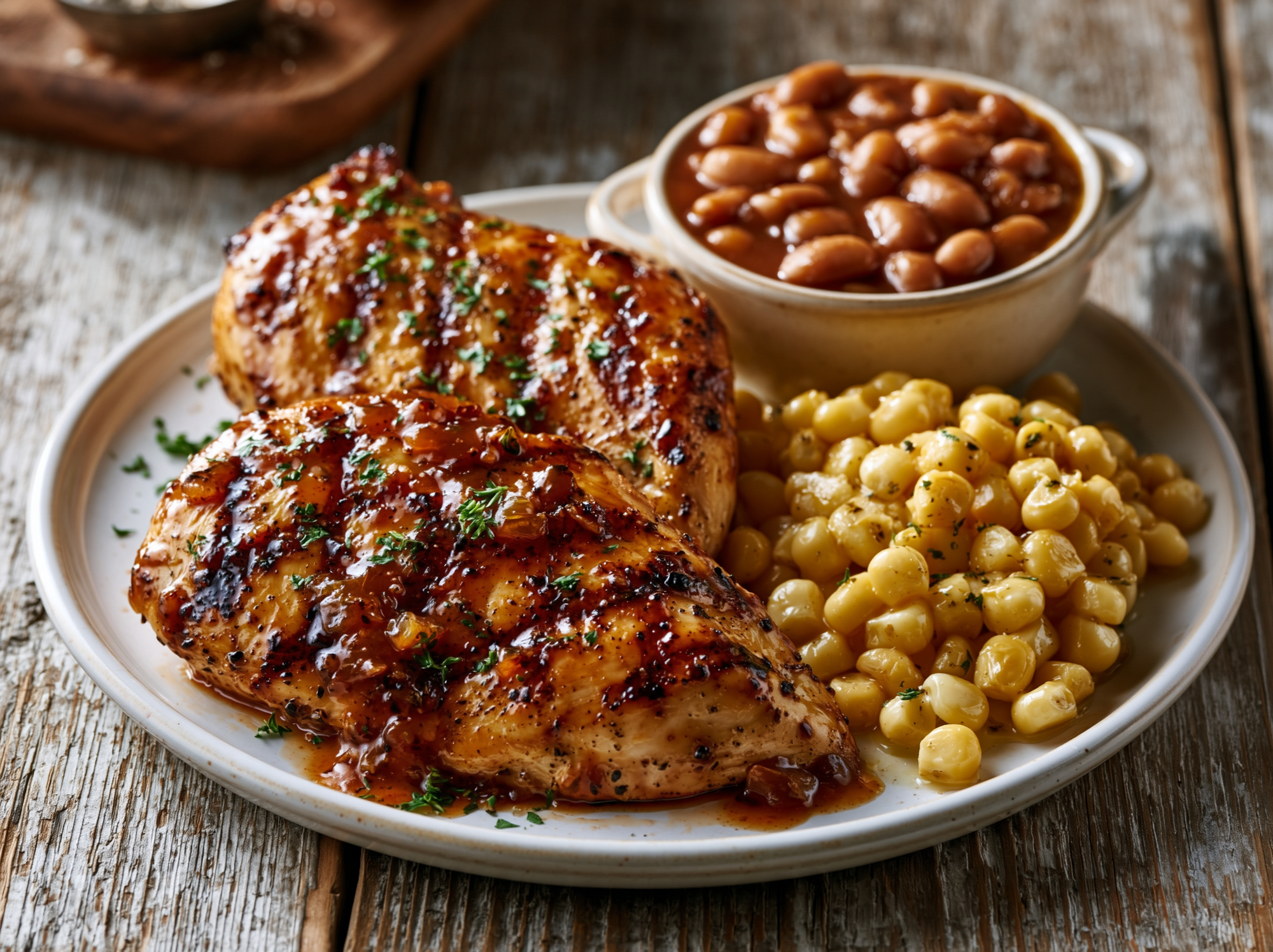 Peach BBQ Chicken, Sweet Corn, Baked Beans - NEW