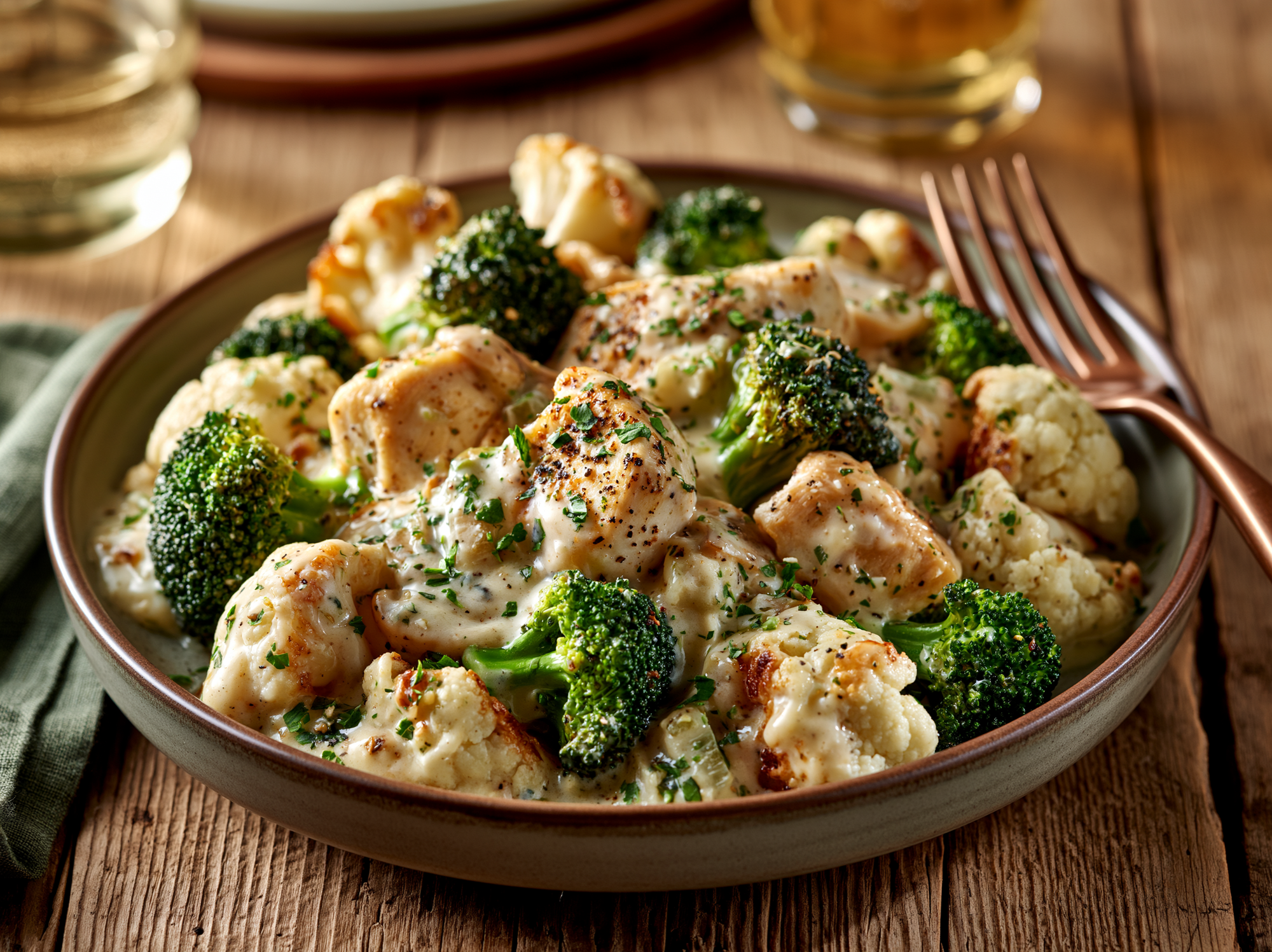 Creamy Garlic Chicken Broccoli and Cauliflower Bake - NEW
