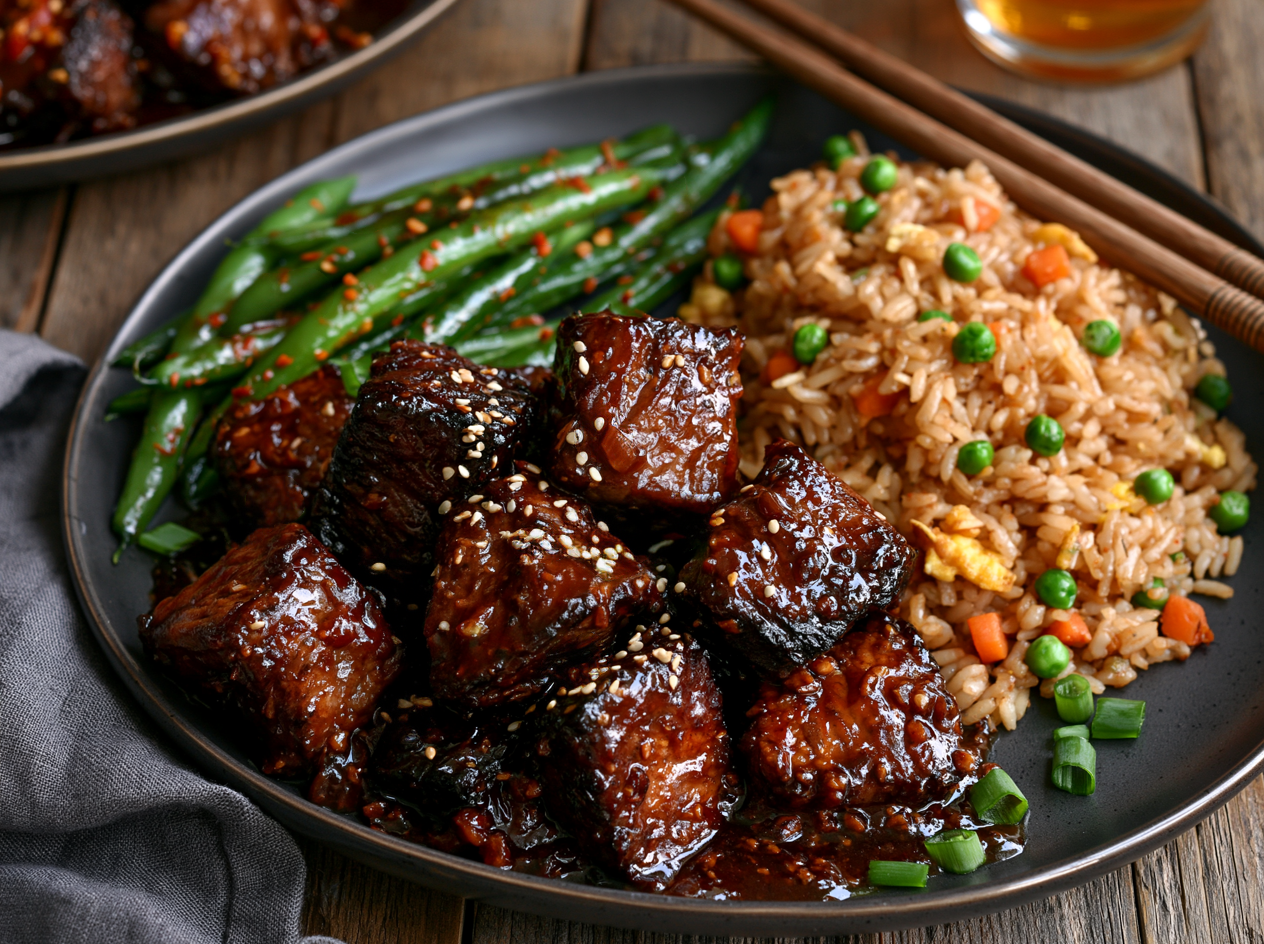 Korean BBQ Steak Tips With Fried Rice and Sweet Chili Green Beans - NEW