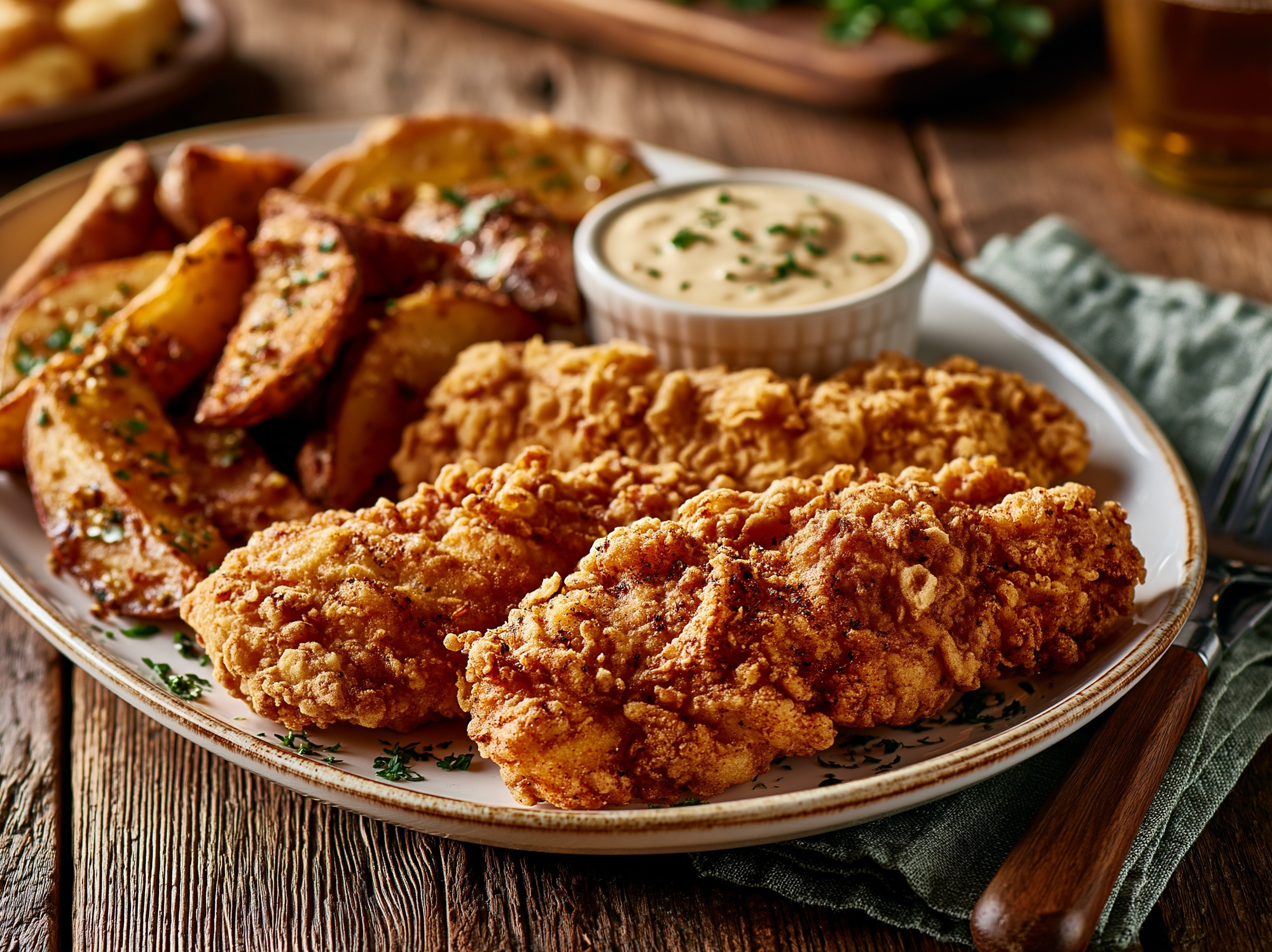 Honey Fried Chicken Tenders, Savory Potato Wedges, Ranch - NEW