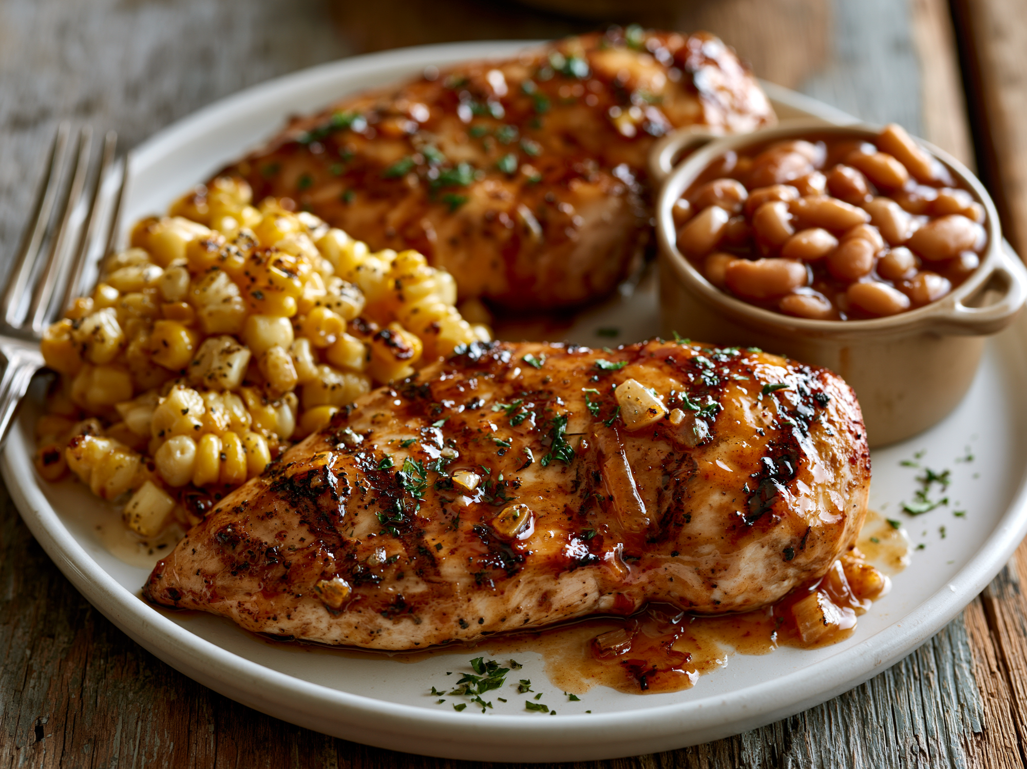Peach BBQ Chicken, Sweet Corn, Baked Beans - NEW
