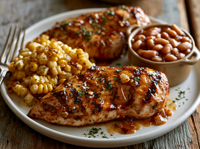 Peach BBQ Chicken, Sweet Corn, Baked Beans - NEW
