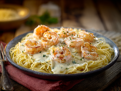 Creamy Garlic Butter Shrimp and Angel Hair Pasta - NEW