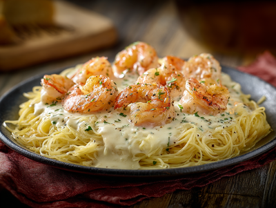 Creamy Garlic Butter Shrimp and Angel Hair Pasta - NEW