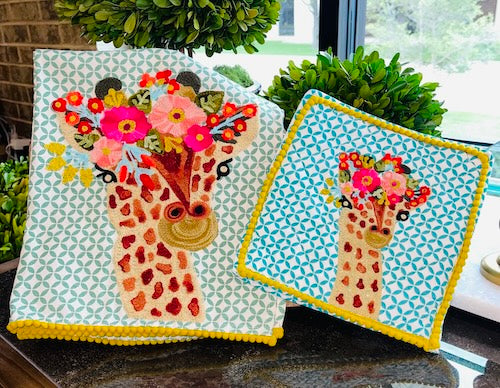 Hand Embroidered Dish Towel and Pot Holder Set