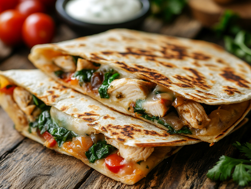 Chicken, Spinach, and Mushroom Quesadillas with Queso