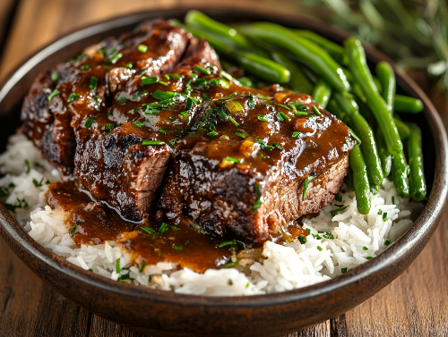 French Chuck Roast, Steamed Rice, Green Beans