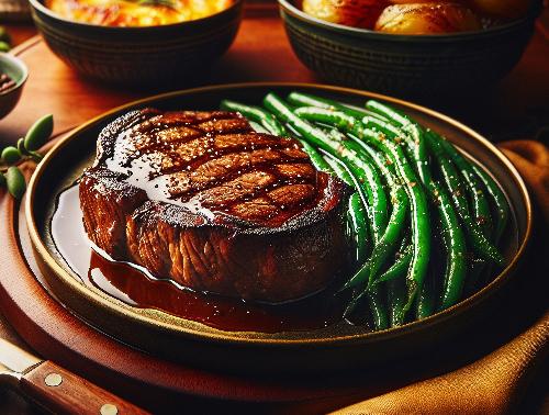 Grilled Garlic Herb Filet Mignon, Au Gratin Potatoes, Haricot Green Be