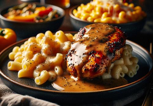 Brown Sugar Glazed Chicken, Mac & Cheese, Green Beans