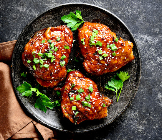 Asian Glazed Chicken - Garlic New Potatoes and Veggies