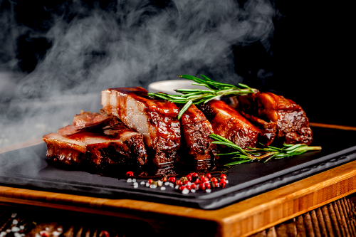 BBQ Boneless Beef Ribs, Au Gratin Potatoes, Broccoli