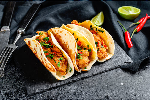 Chicken Tender Tacos Trio, Queso, Salsa