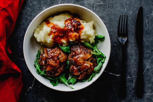 Cowboy Salisbury Steak, Caramelized Onions, Mashed Potatoes