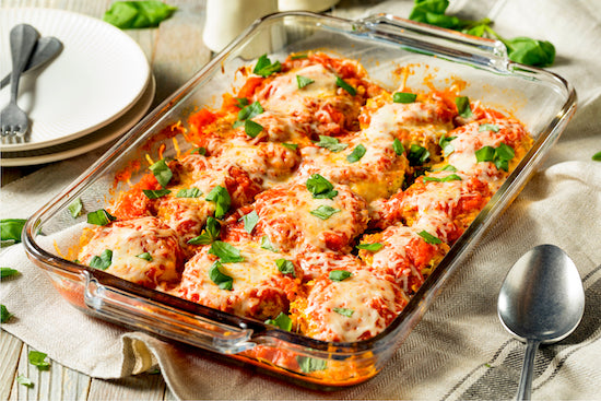 You will love our version of Eggplant Parmesan! Crispy panko breaded slices of eggplant are layered lasagna style with our homemade suga (Italian marinara sauce), spinach, mozzarella, provolone, and parmesan.