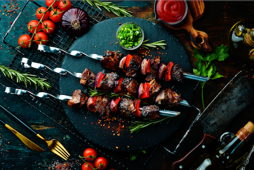 Lower Carb - Garlic Butter Steak Kabobs, Seasonal Veggies