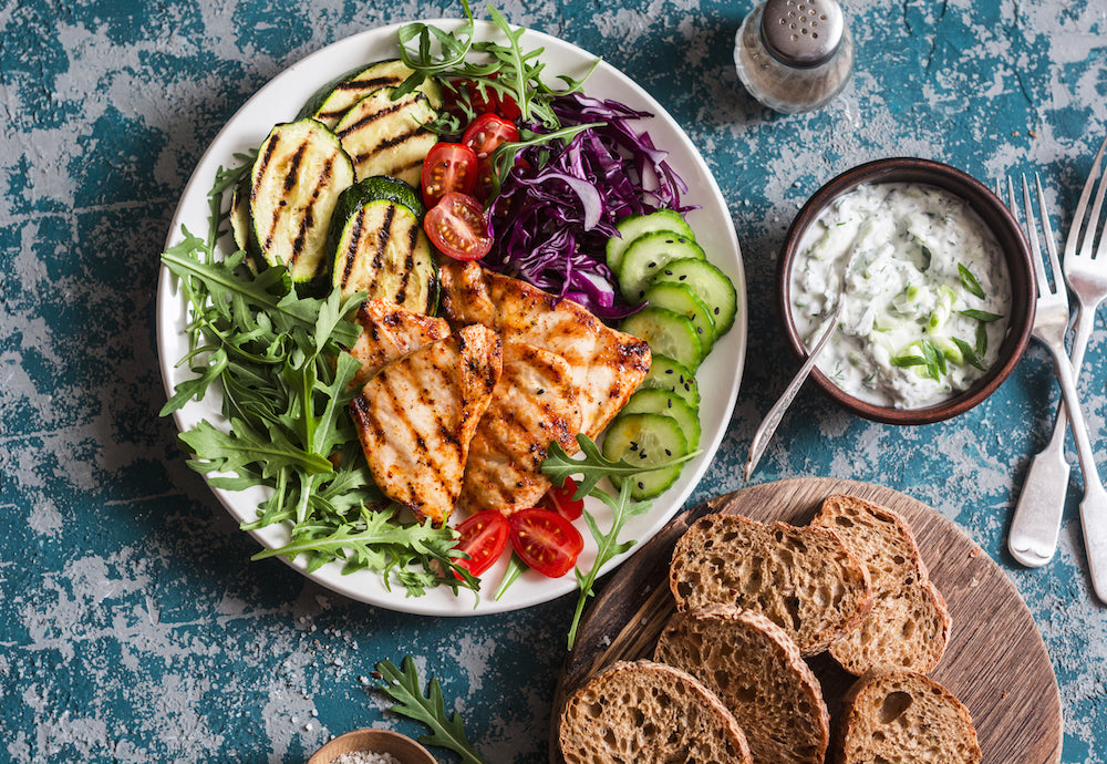 Grilled Chicken Breast, Veggies and Organic Greens