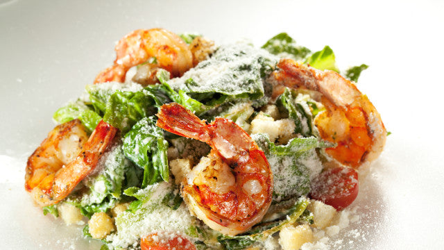 Shrimp Hominy Salad with Poblano Caesar Dressing