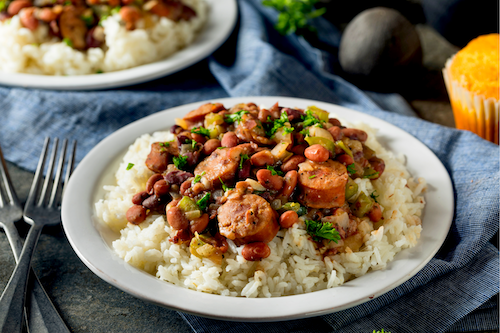Southern Red Beans & Rice, Collard Greens, Cornbread