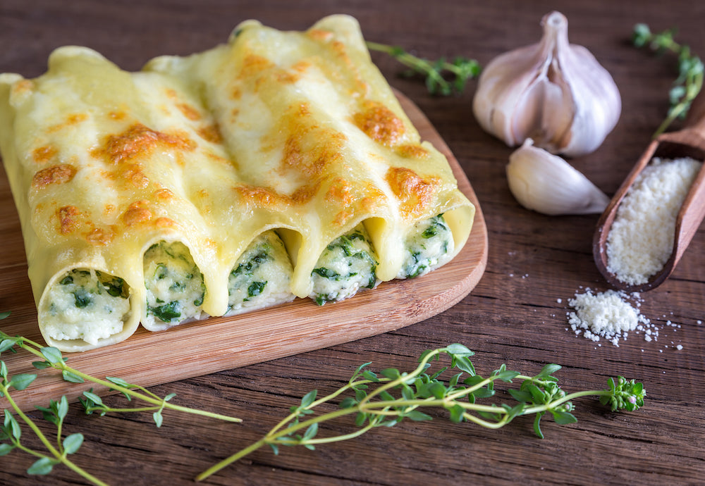 Cheese Stuffed Cannelloni with Spinach