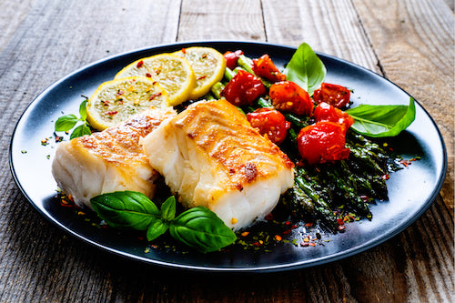 Garlic Buttered Cod with Seasonal Veggies