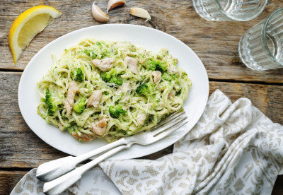 Chicken and Broccoli Angel Hair in A White Wine Sauce. Angel Hair pasta is tossed with crisp broccoli, tender chicken and a creamy white wine sauce topped with freshly grated parmesan cheese.