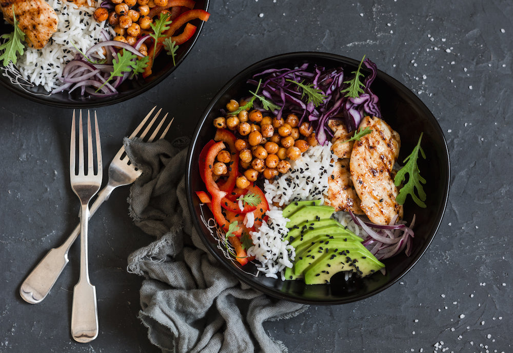 Grilled Chicken and Chickpeas with Rice Noodles