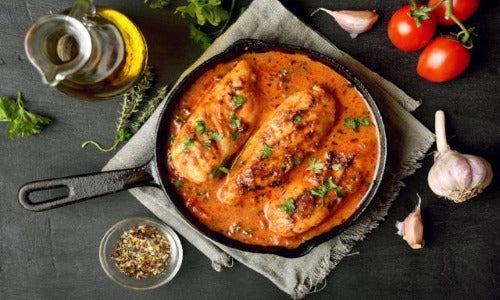 Diablo Chicken, Spanish Rice, Fiesta Black Beans
