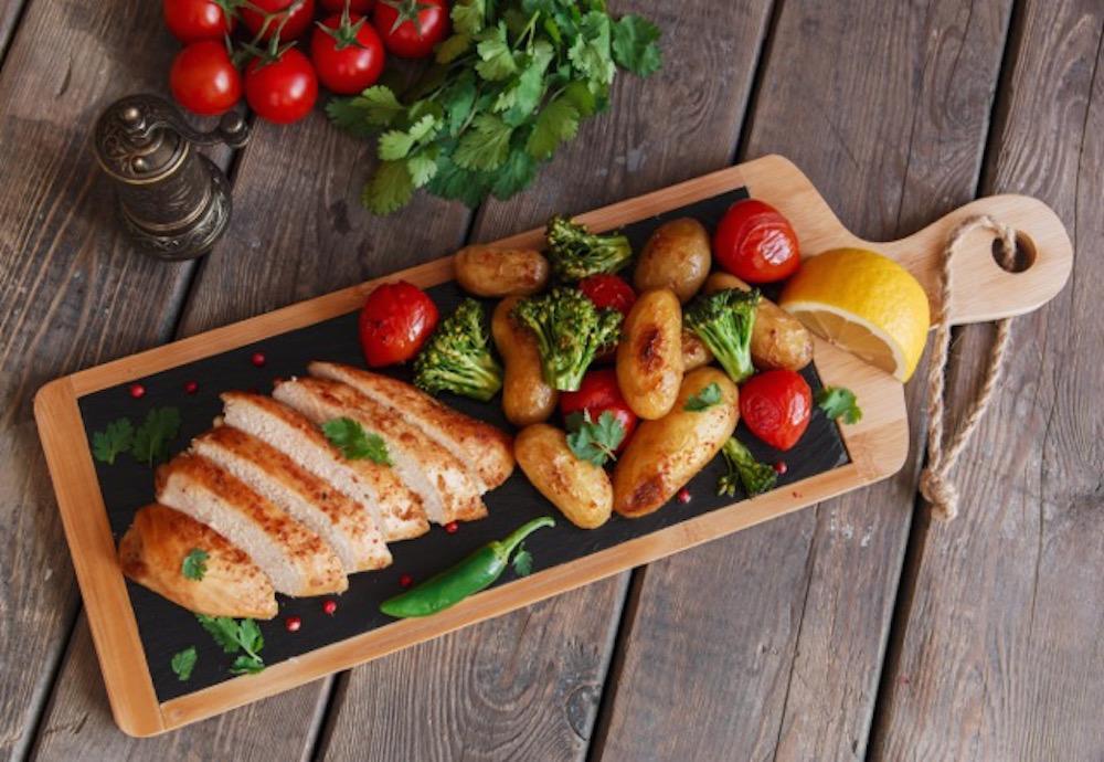 Grilled Chicken, Fingerling Potatoes, and Vegetables