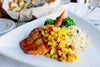 Grilled Salmon, Vegetables, and Coconut Rice