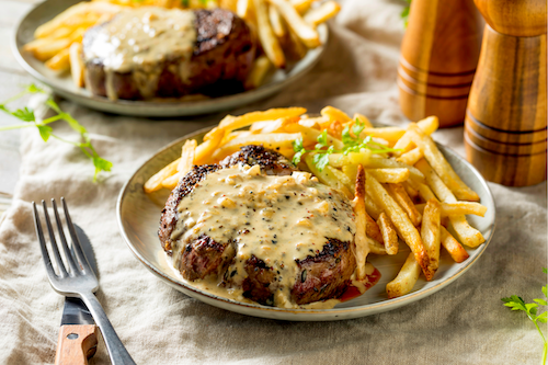 Homemade Steak Au Poivre with Pub Fries