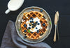 Breakfast Belgium Waffle with Whipped Cream, Blueberries and Maple Syrup